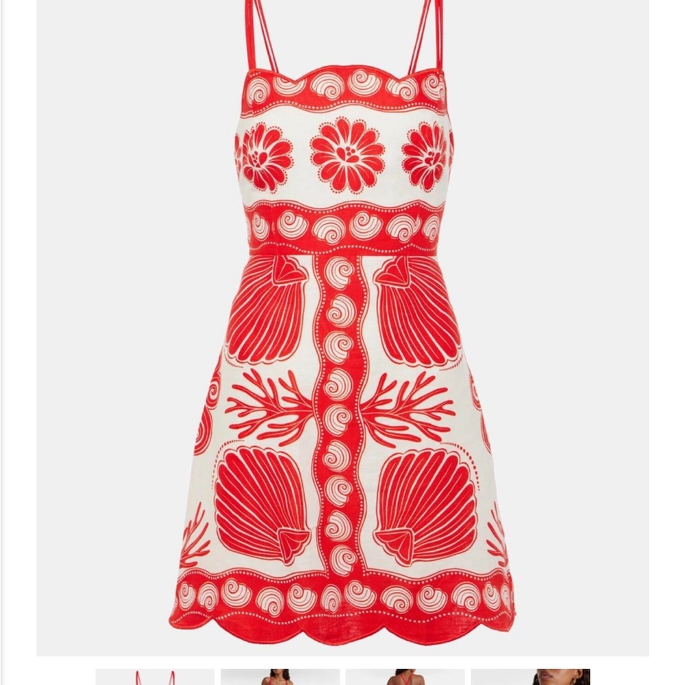 Red and White Floral Embroidered Dress